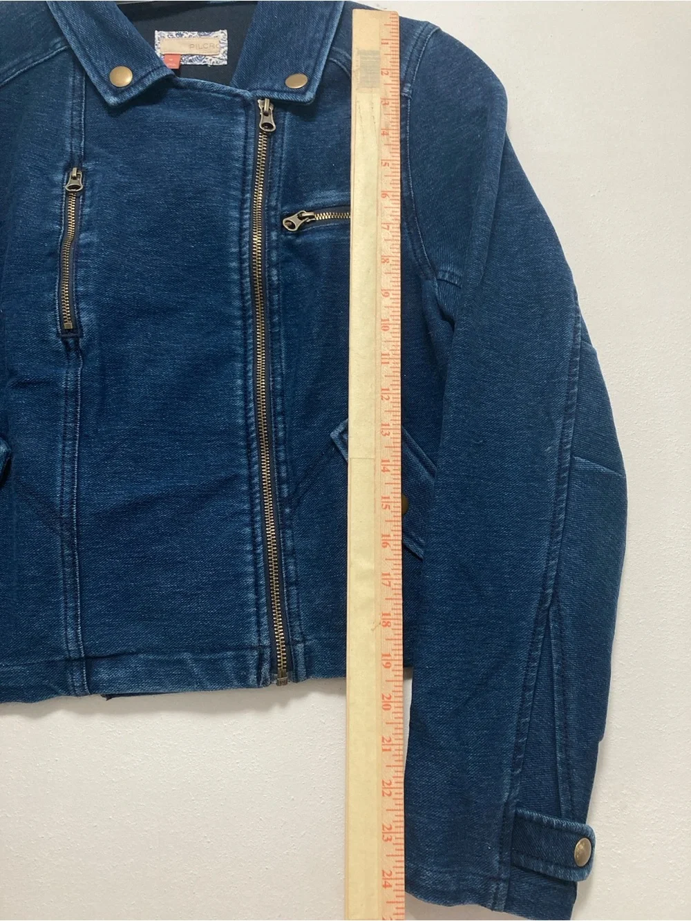Pilcro Anthropologie Asymmetrical Zip Denim Moto Jacket Womens. Blue Size M